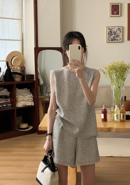 [Xiaoxiangfeng gray cotton and linen suit]