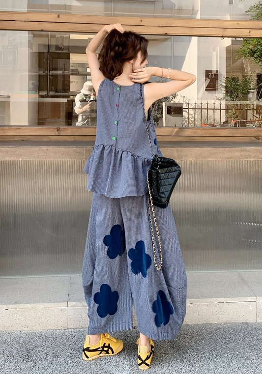 藍色花套裝