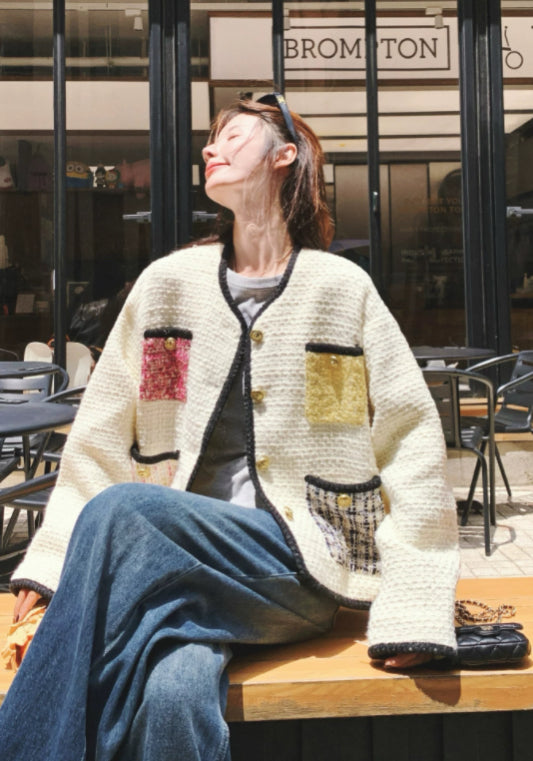 撞色口袋小香風外套