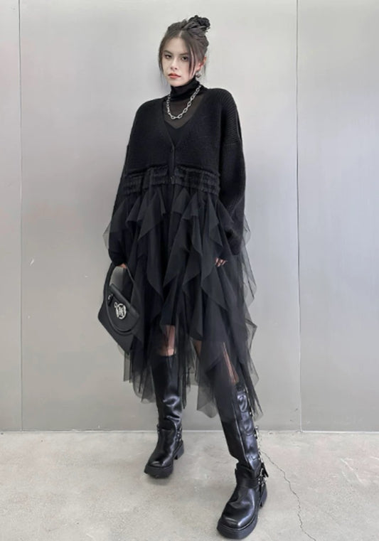 網紗拼接針織裙