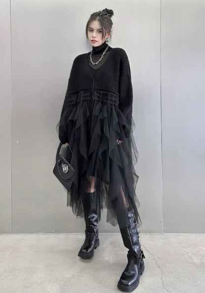 網紗拼接針織裙