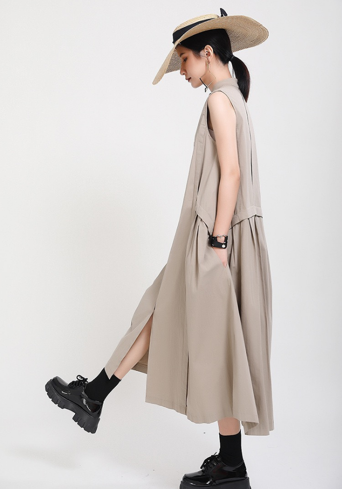 [Fake two-piece cotton and linen long dress]