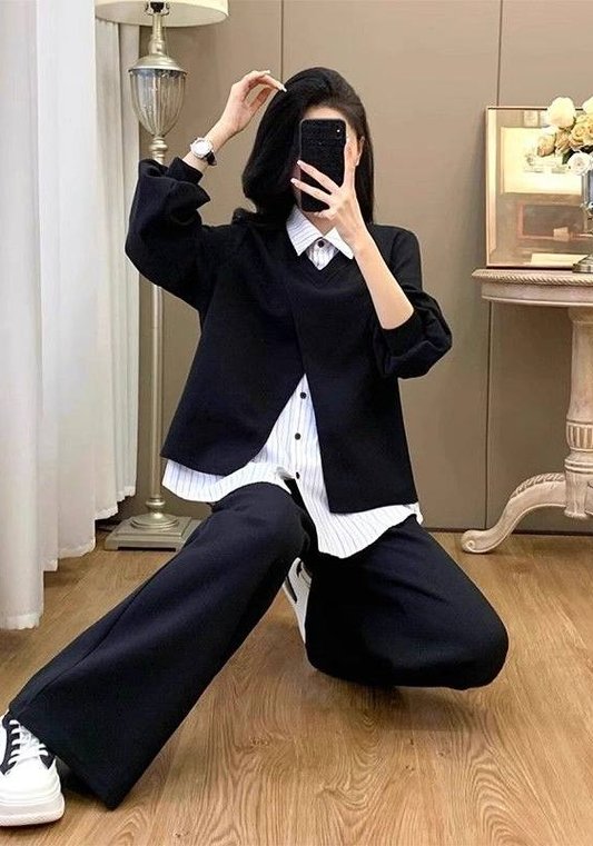 黑色假兩件套裝