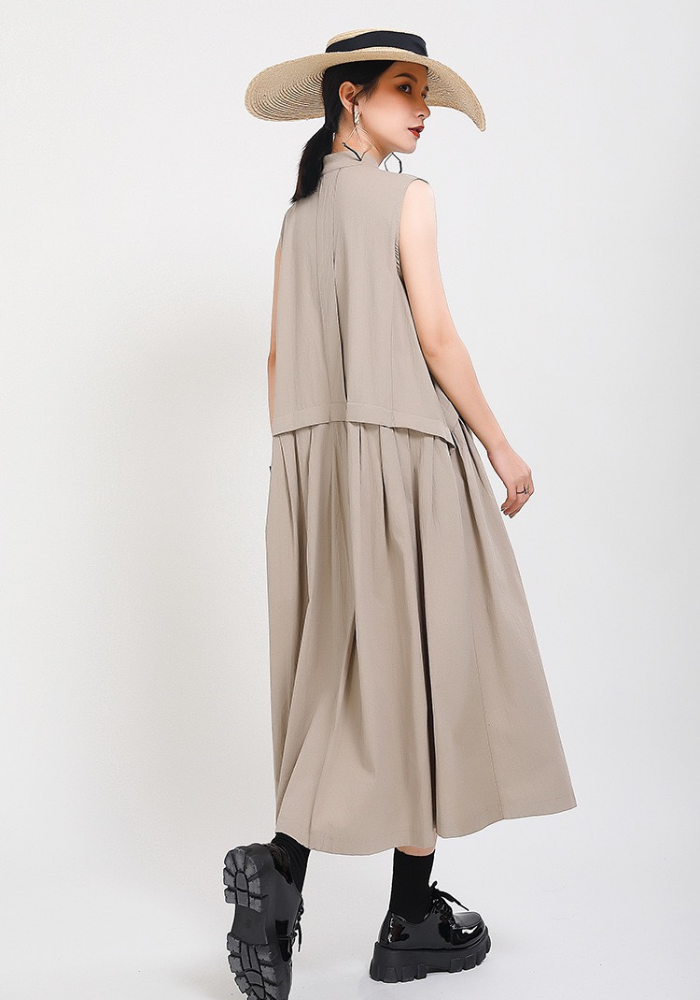 [Fake two-piece cotton and linen long dress]