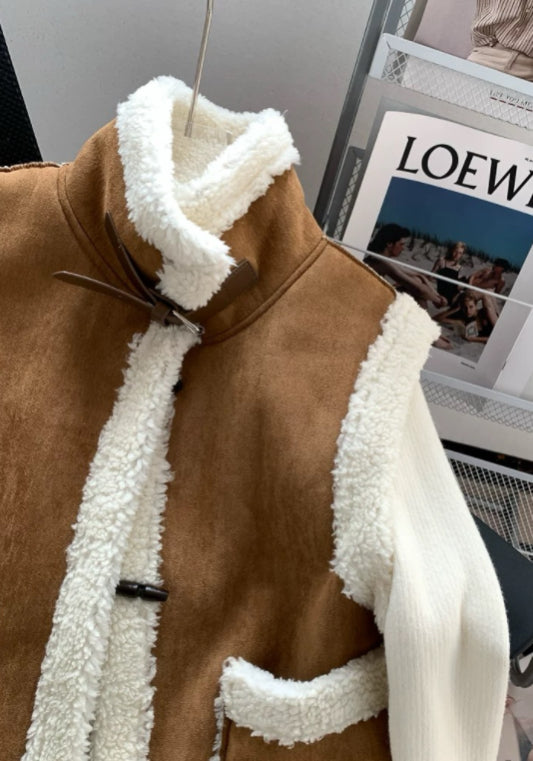 卡其羊羔毛馬甲