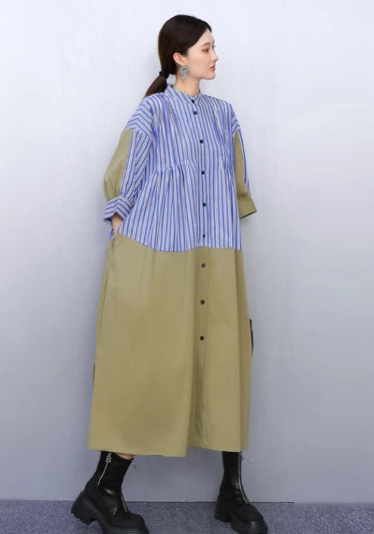 條紋襯衫拼接裙