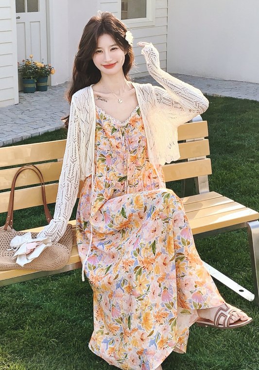 彩色碎花裙套裝