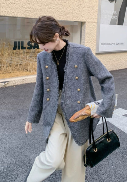 灰色小香風外套