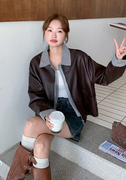 假两件皮衣外套