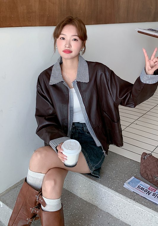 假两件皮衣外套