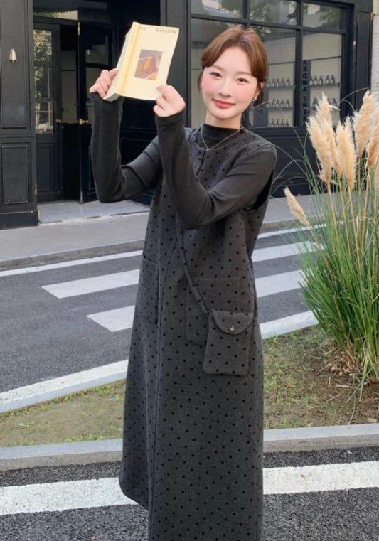 深灰波點裙套裝