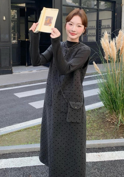 深灰波點裙套裝