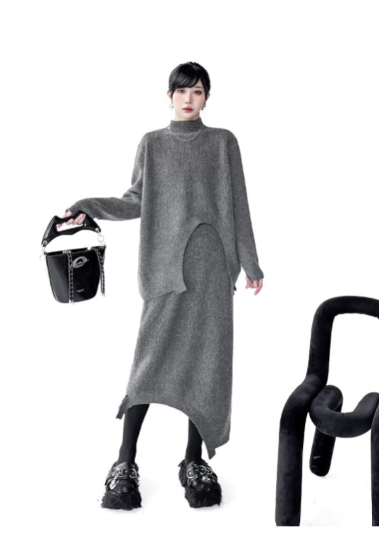 Grey sweater dress set