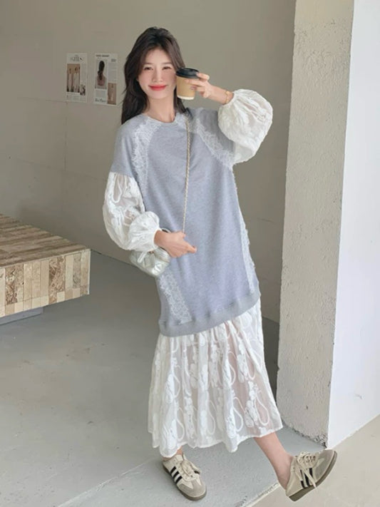 灰白蕾絲裙