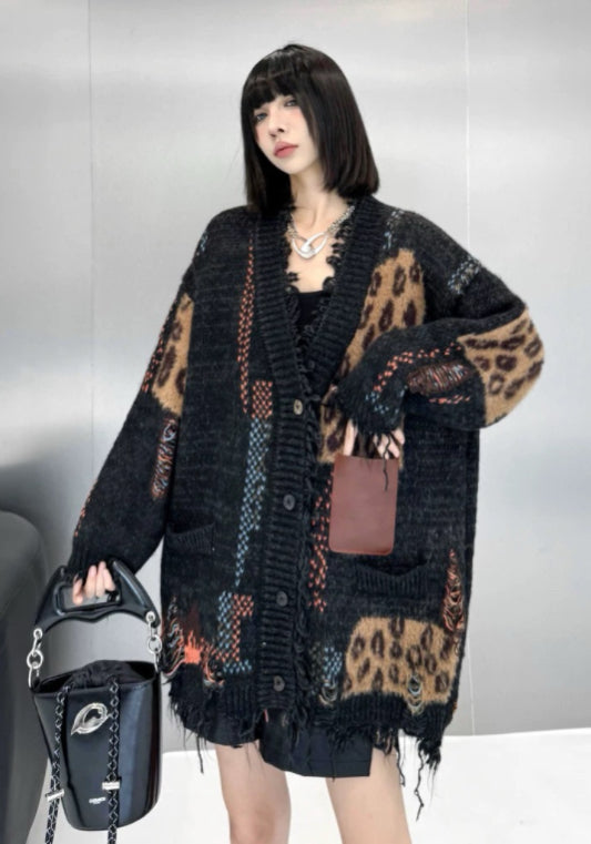 拼接設計毛衣開衫