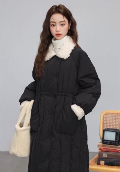 羊毛領收腰羽絨外套
