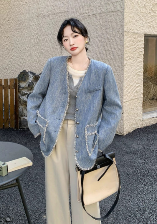 藍色小香風外套