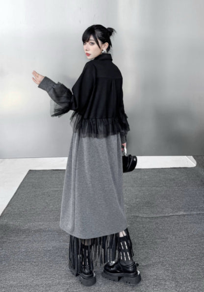 黑灰拼接裙