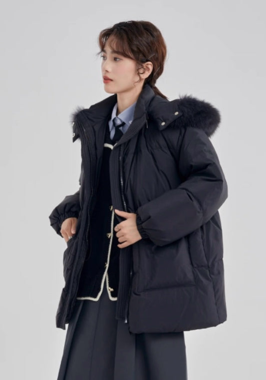 Fleece hooded down jacket