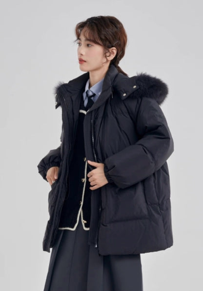 Fleece hooded down jacket