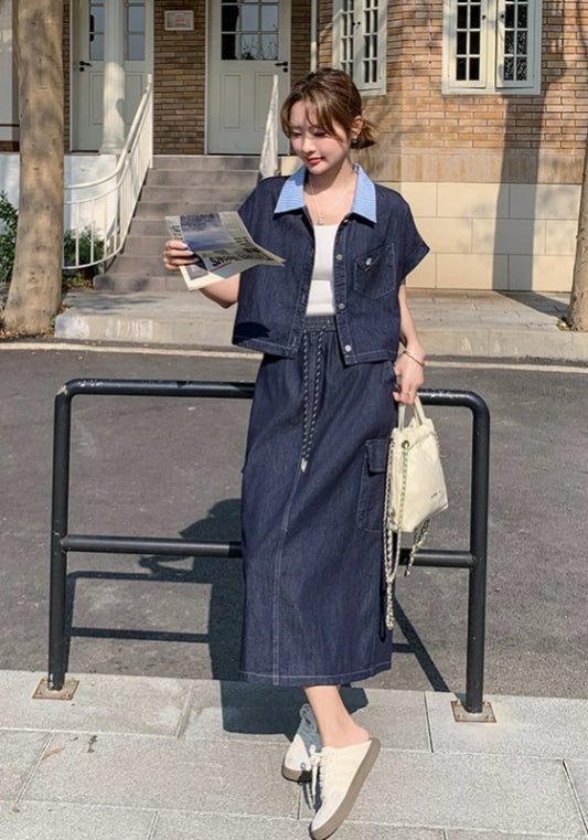 深藍牛仔裙套裝