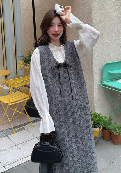 灰色小香風背帶裙