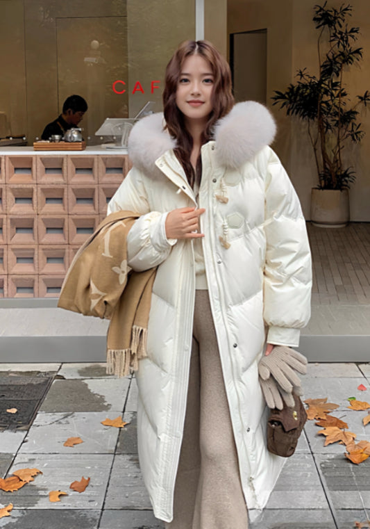 毛絨牛角扣羽絨服