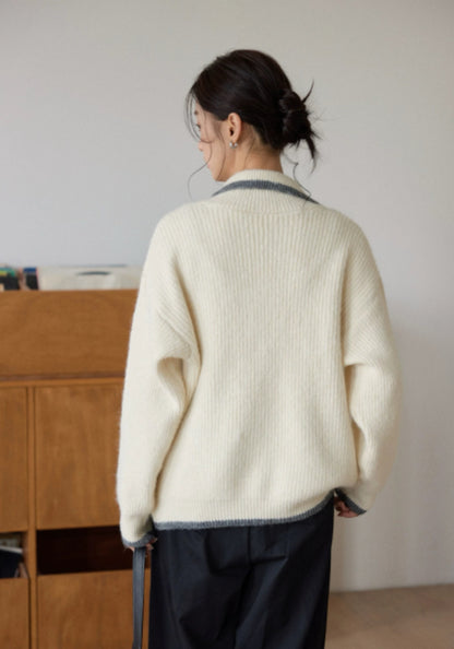 拉鍊撞色針織衫