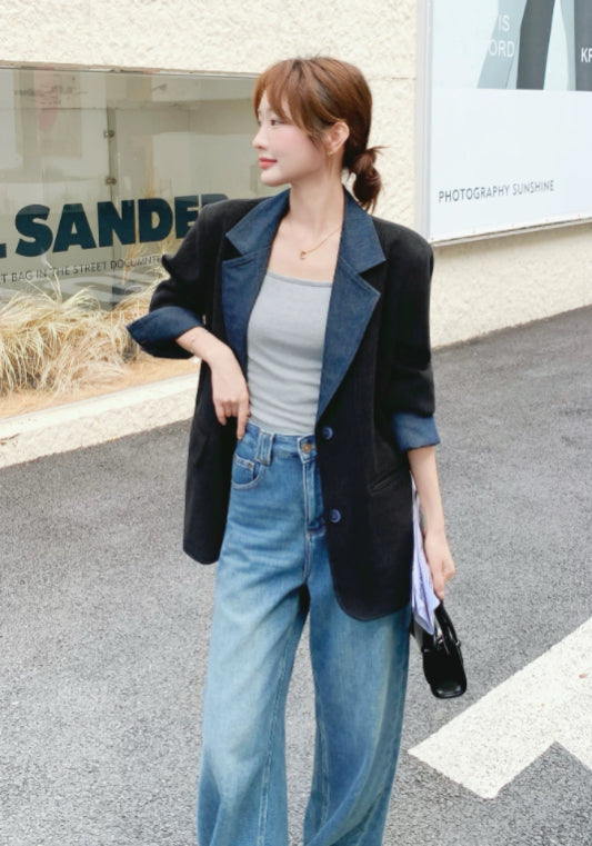 牛仔拼接西裝外套（少量現貨！爆款）