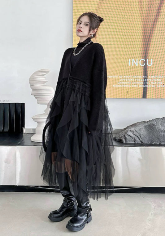 網紗拼接針織裙