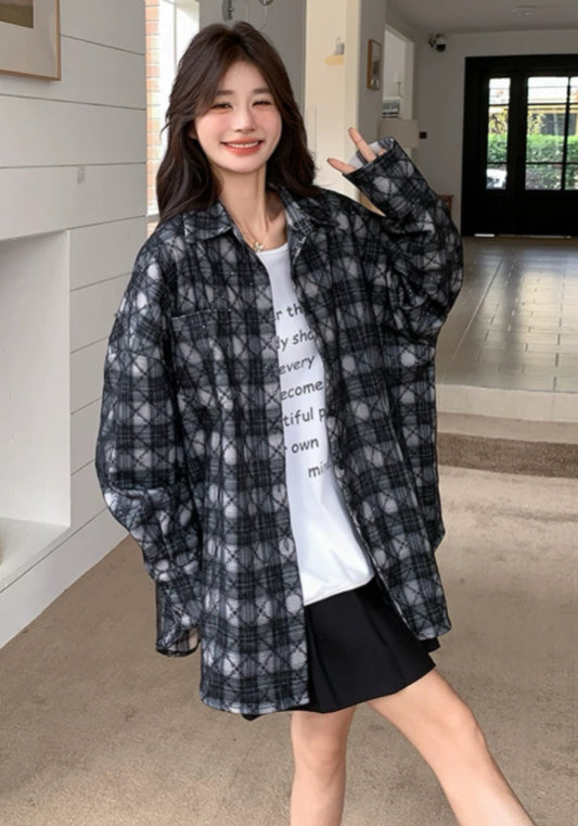 黑色格仔襯衫