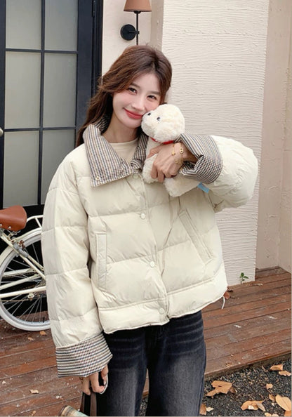 格子撞色羽絨服