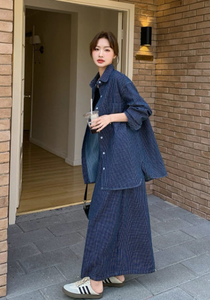 條紋牛仔套裝