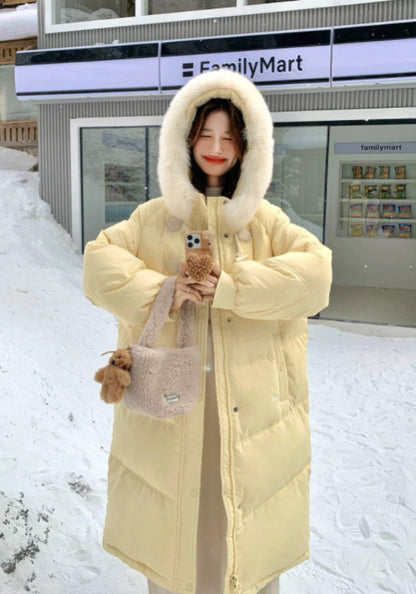 毛絨牛角扣羽絨服