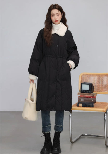 羊毛領收腰羽絨外套