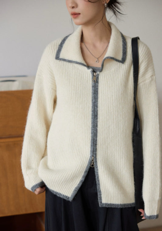 拉鍊撞色針織衫