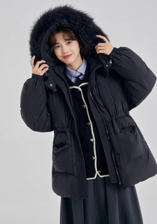 Fleece hooded down jacket