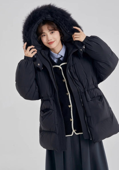 Fleece hooded down jacket