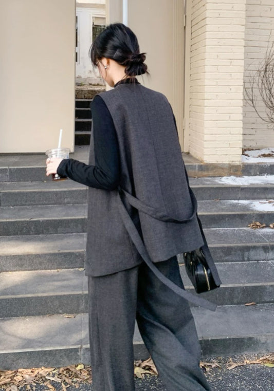 深灰西裝馬甲三件套