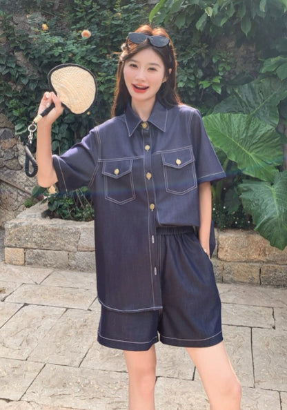 深藍牛仔套裝