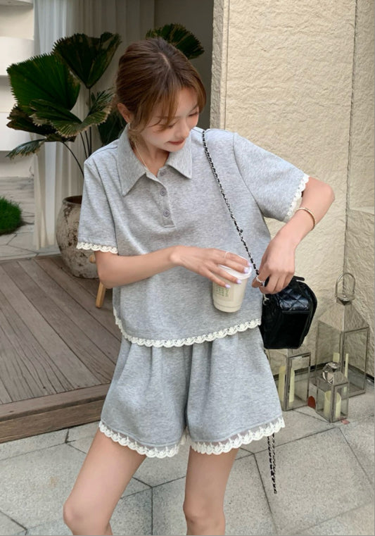 Polo領灰色套裝