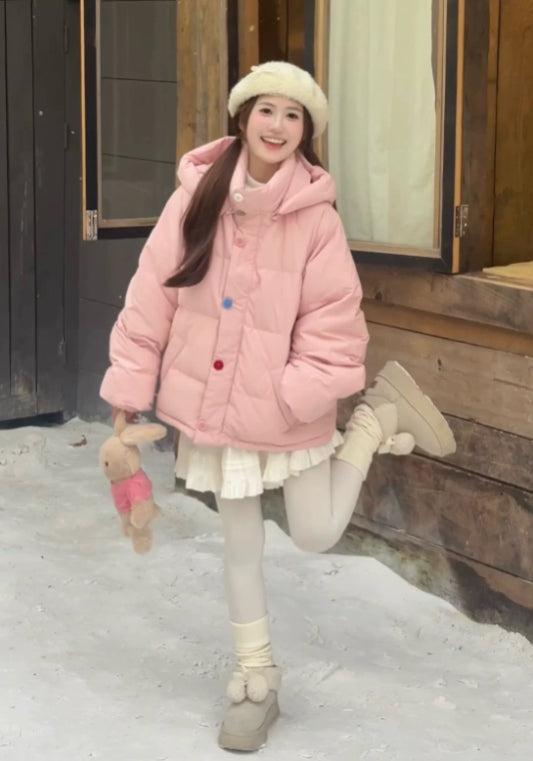 彩色扣連帽羽絨外套