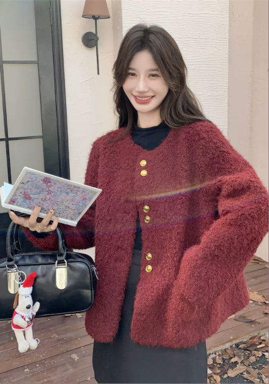 紅色羊羔毛外套