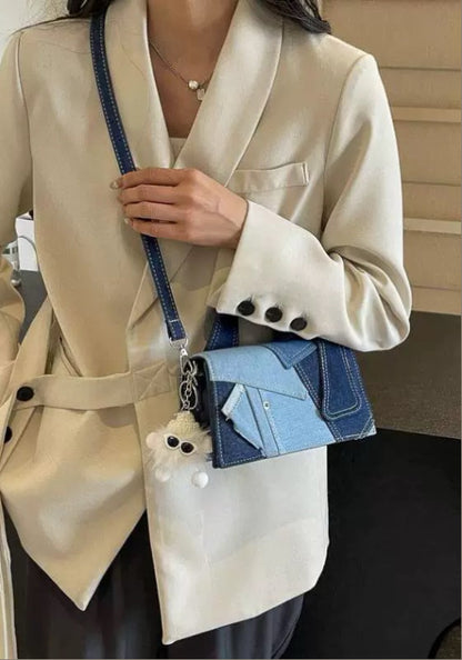拼接牛仔包