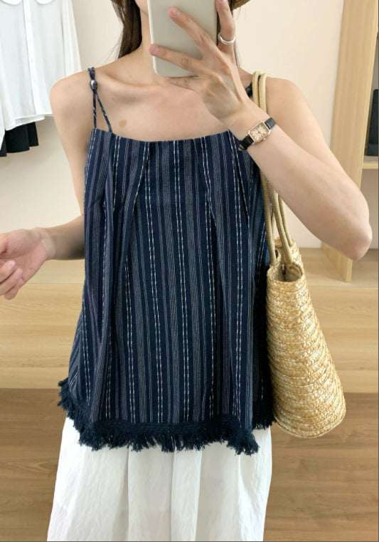 藍條紋吊帶上衣