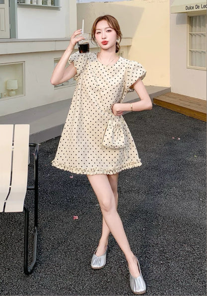泡泡袖波點裙