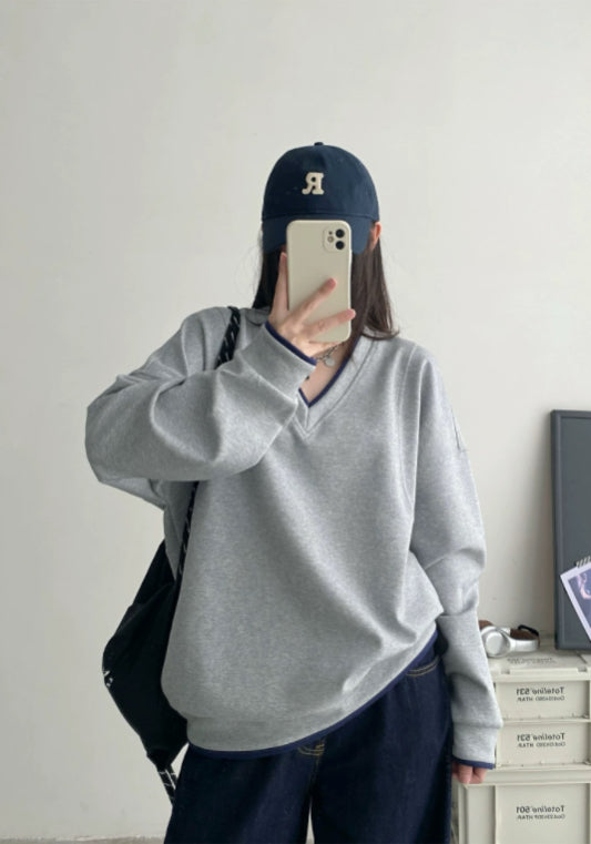 V領撞邊慵懶衛衣