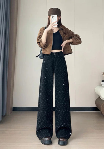 黑色網鑽牛仔褲