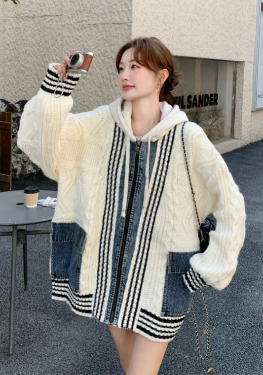 連帽牛仔針織開衫