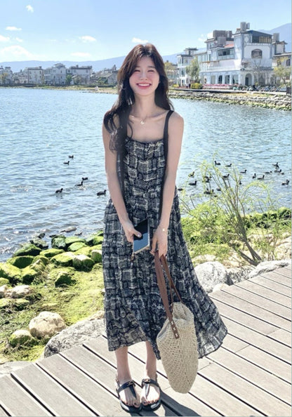 黑色民族風吊帶裙